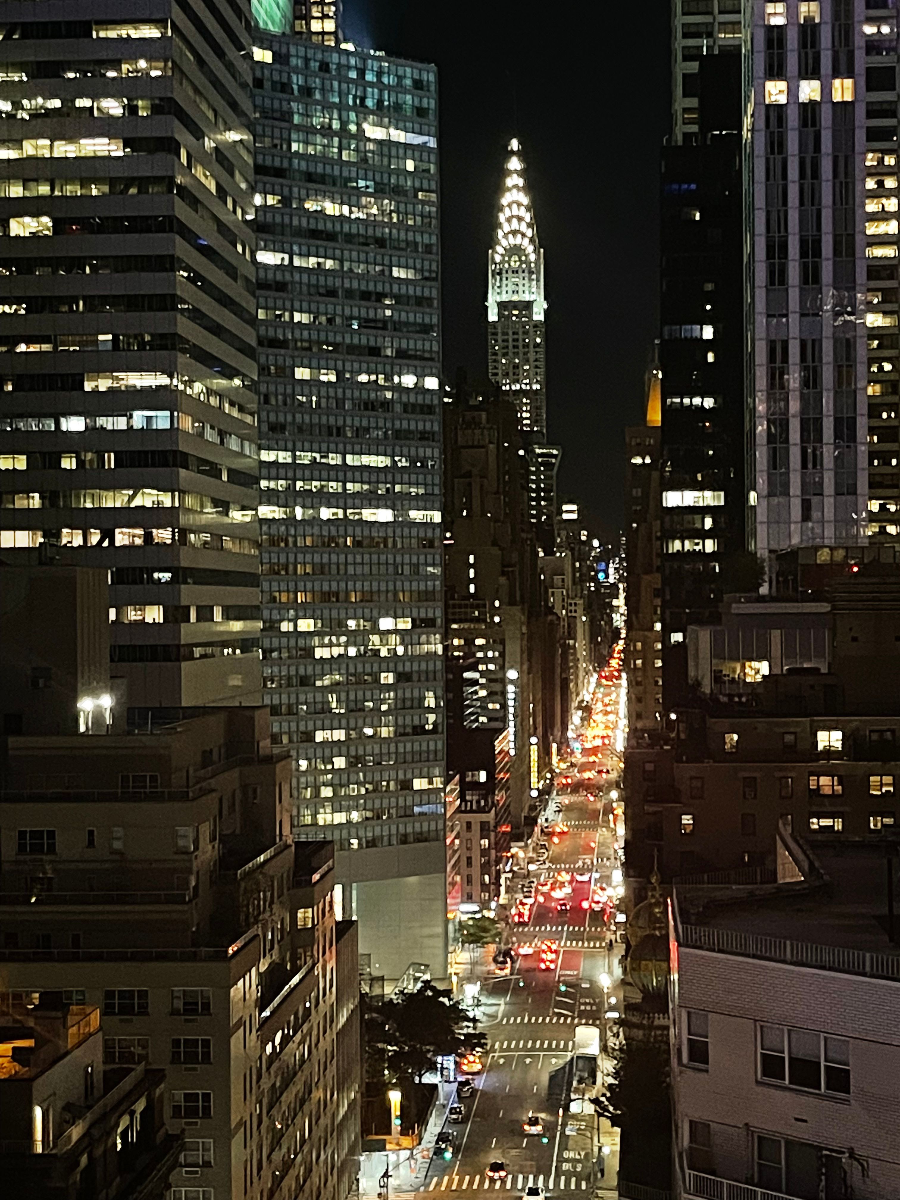 This is a photo of a nighttime skyline in new york city